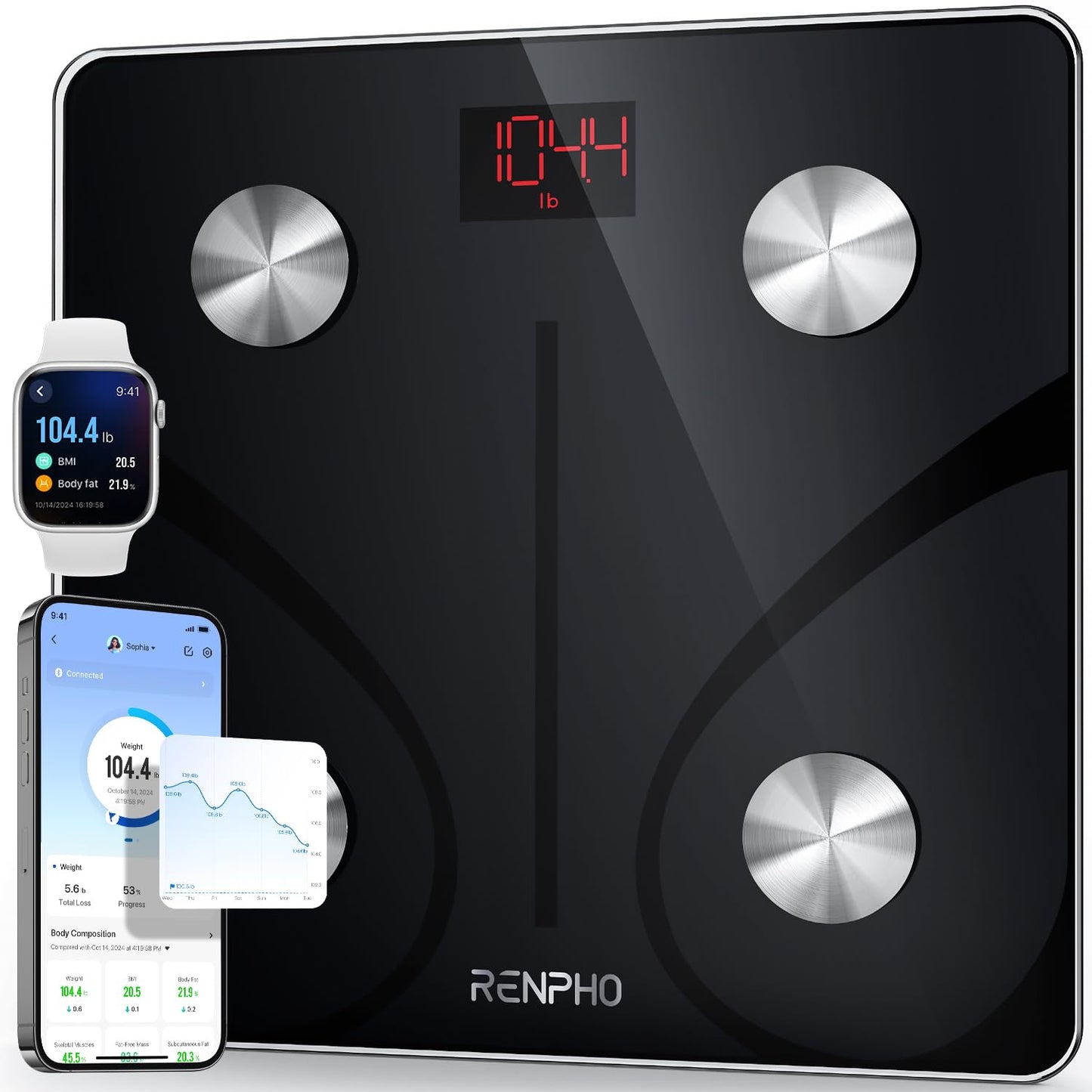 RENPHO Bluetooth Body Fat Scale, Smart BMI Scale Digital Bathroom Weight Scale, Body Composition Analyzer with Smartphone App, Elis 1…