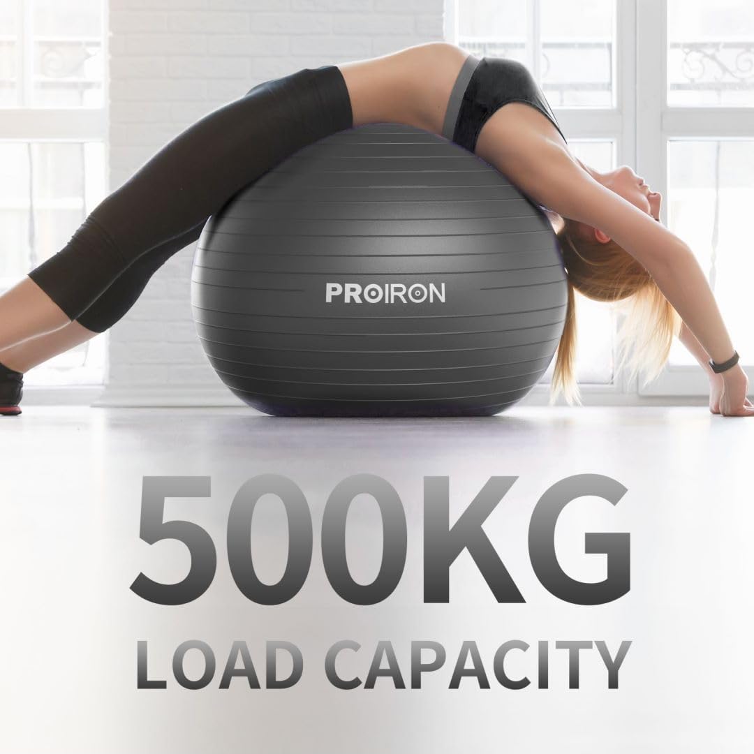 PROIRON Exercise Ball Anti-Burst Yoga Ball Chair with Quick Pump Slip Resistant Gym Ball Supports 500KG Balance Ball for Pilates Yoga Birthing Pregnancy Stability Gym Workout Training