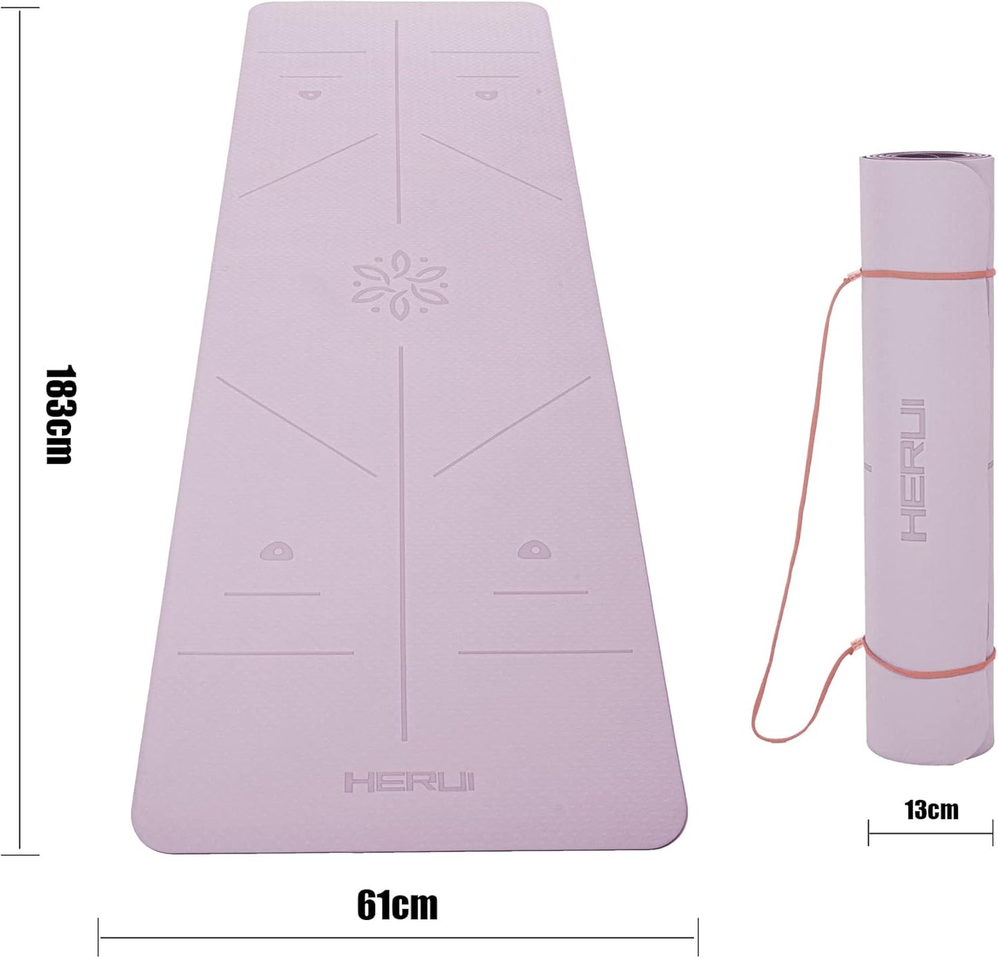 HERUI Yoga Mat Alignment Lines Anti-Slip Exercise Mat with Carrying Bag Fitness Mat for Pilates 72"L x 24"W x 0.24” Thickness for Woman Man Beginners