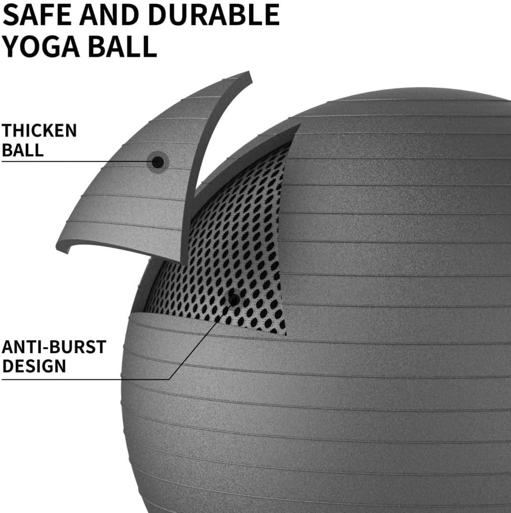 PROIRON Exercise Ball Anti-Burst Yoga Ball Chair with Quick Pump Slip Resistant Gym Ball Supports 500KG Balance Ball for Pilates Yoga Birthing Pregnancy Stability Gym Workout Training