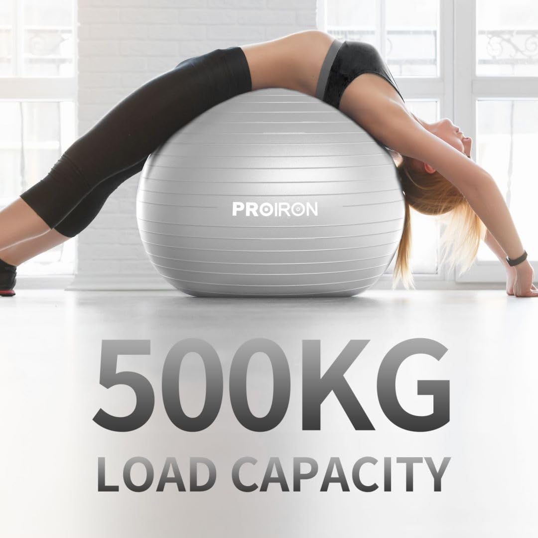 PROIRON Exercise Ball Anti-Burst Yoga Ball Chair with Quick Pump Slip Resistant Gym Ball Supports 500KG Balance Ball for Pilates Yoga Birthing Pregnancy Stability Gym Workout Training