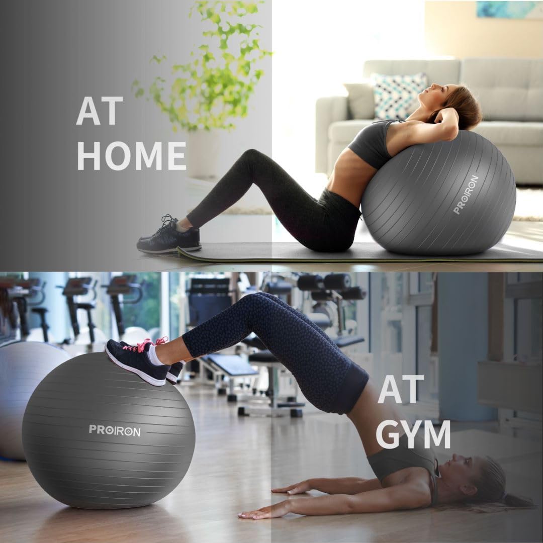 PROIRON Exercise Ball Anti-Burst Yoga Ball Chair with Quick Pump Slip Resistant Gym Ball Supports 500KG Balance Ball for Pilates Yoga Birthing Pregnancy Stability Gym Workout Training