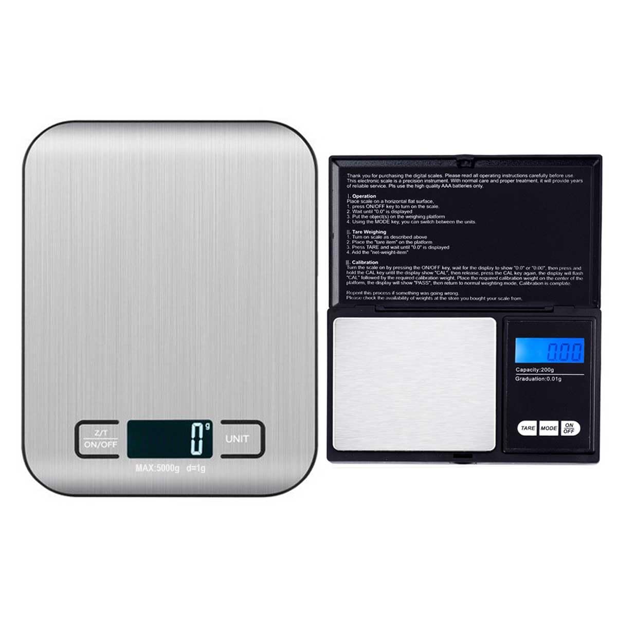 Small Digital Scale,3kg/0.1g,Kitchen Scale,Food Scale,with Blue Backlit LCD Display, 6 Units, Auto Off, Tare, PCS Function, Stainless Steel, Battery Included,Soft Tape Included(150cm)