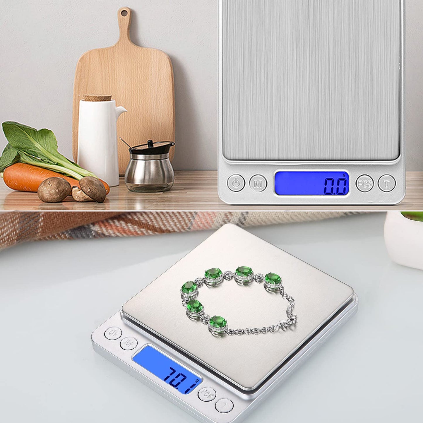 Small Digital Scale,3kg/0.1g,Kitchen Scale,Food Scale,with Blue Backlit LCD Display, 6 Units, Auto Off, Tare, PCS Function, Stainless Steel, Battery Included,Soft Tape Included(150cm)