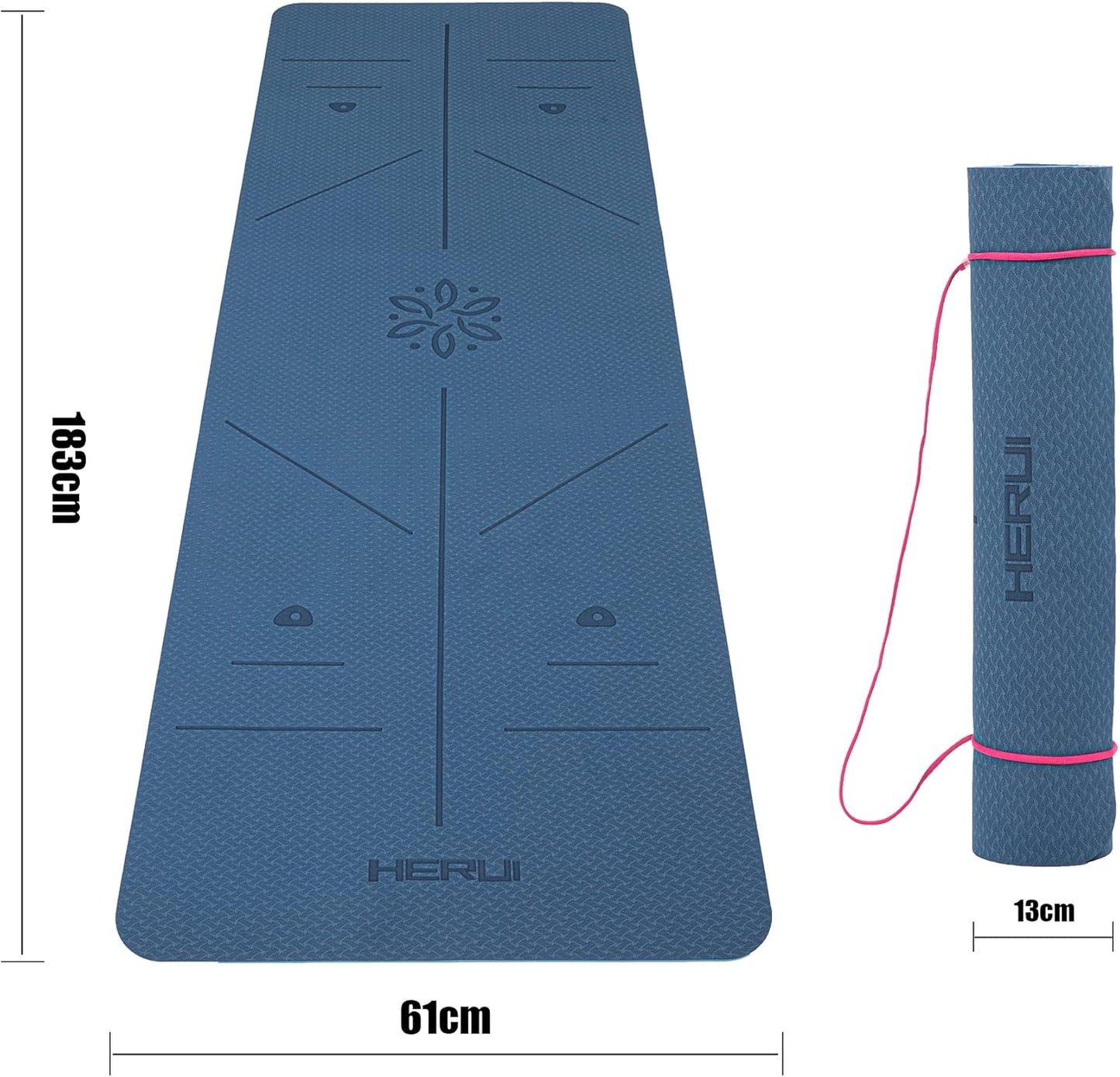HERUI Yoga Mat Alignment Lines Anti-Slip Exercise Mat with Carrying Bag Fitness Mat for Pilates 72"L x 24"W x 0.24” Thickness for Woman Man Beginners