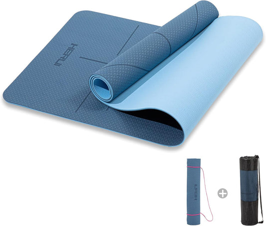HERUI Yoga Mat Alignment Lines Anti-Slip Exercise Mat with Carrying Bag Fitness Mat for Pilates 72"L x 24"W x 0.24” Thickness for Woman Man Beginners