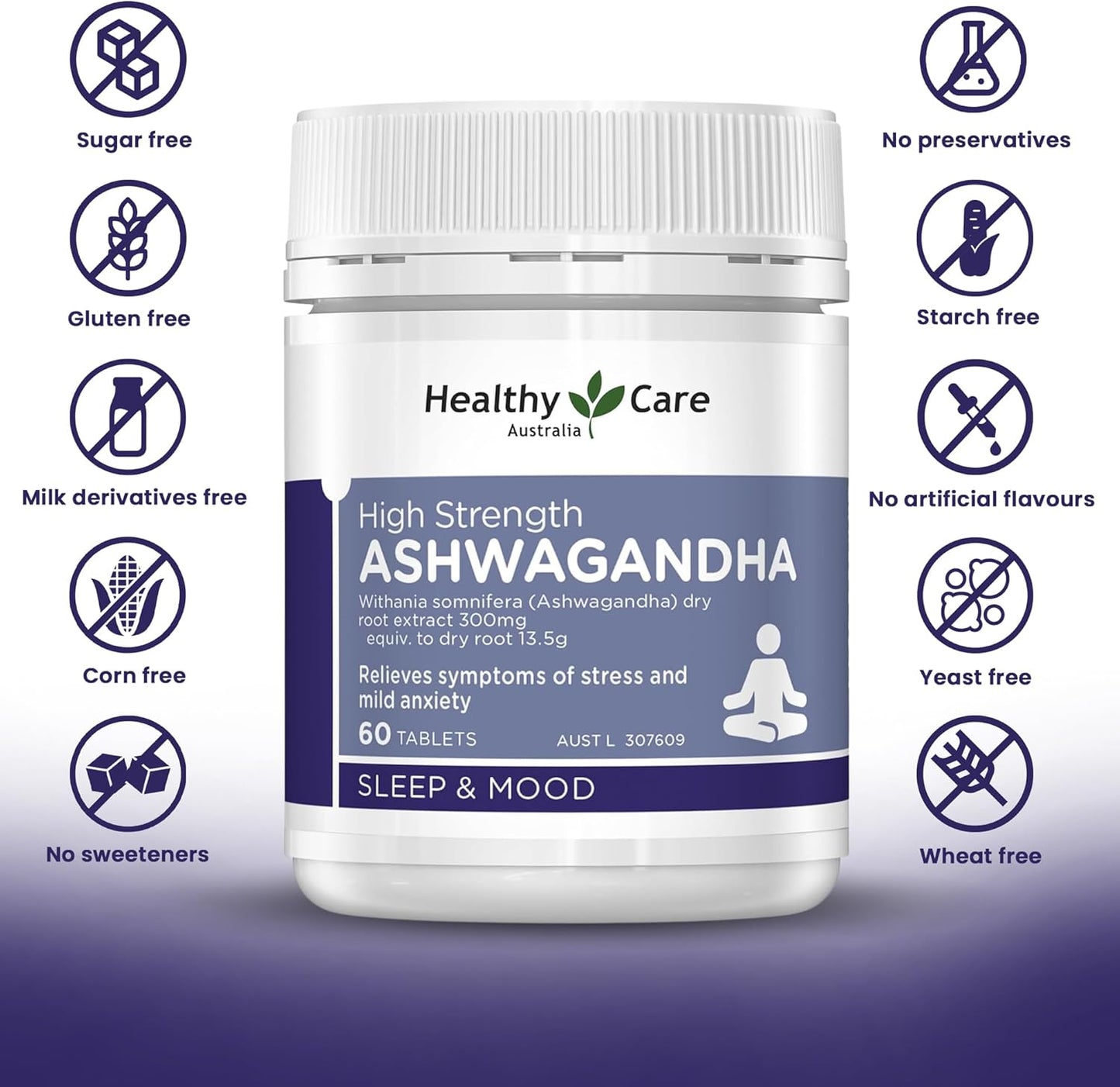 Healthy Care High Strength Ashwagandha - 60 Tablets | Relieves symptoms of stress & mild anxiety
