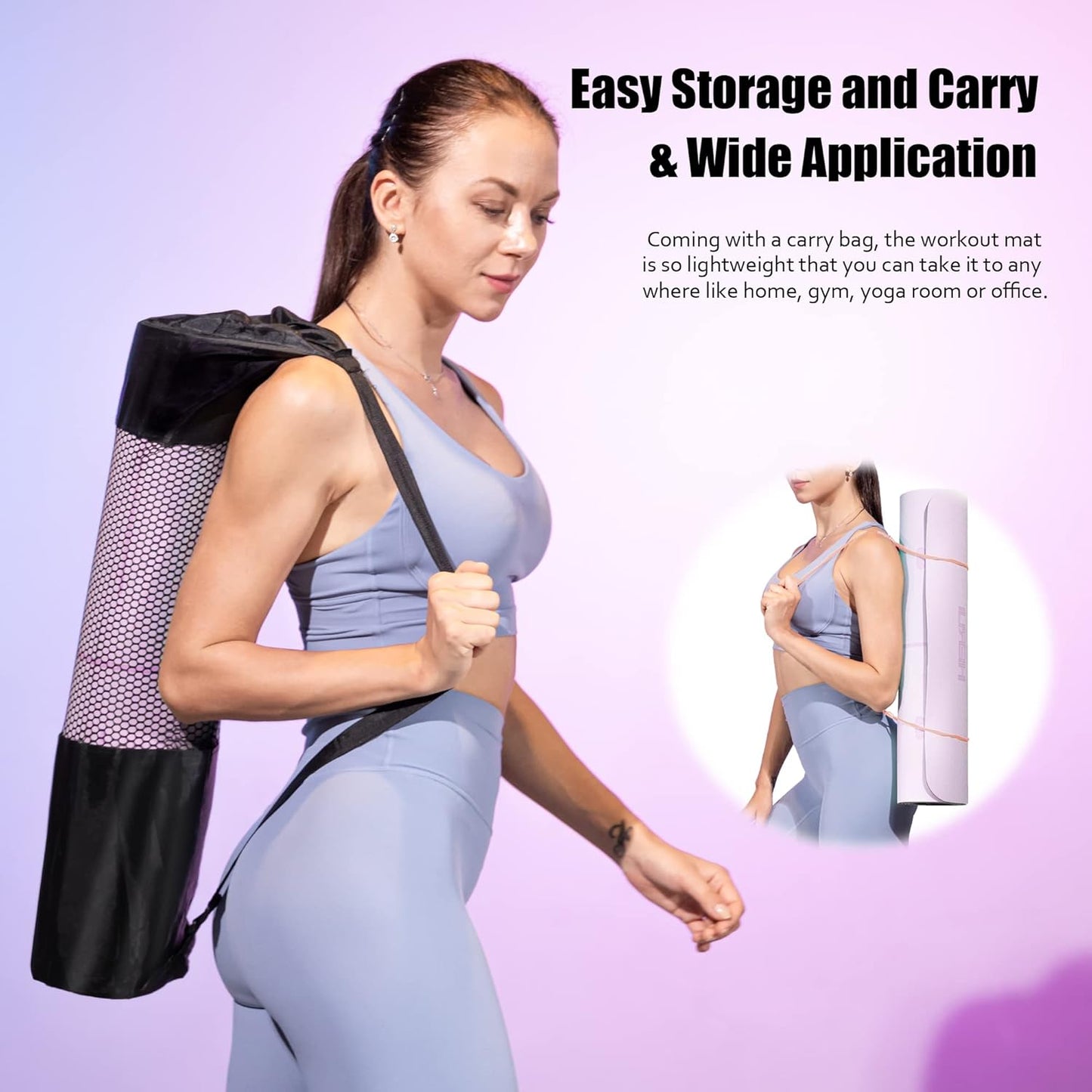 HERUI Yoga Mat Alignment Lines Anti-Slip Exercise Mat with Carrying Bag Fitness Mat for Pilates 72"L x 24"W x 0.24” Thickness for Woman Man Beginners