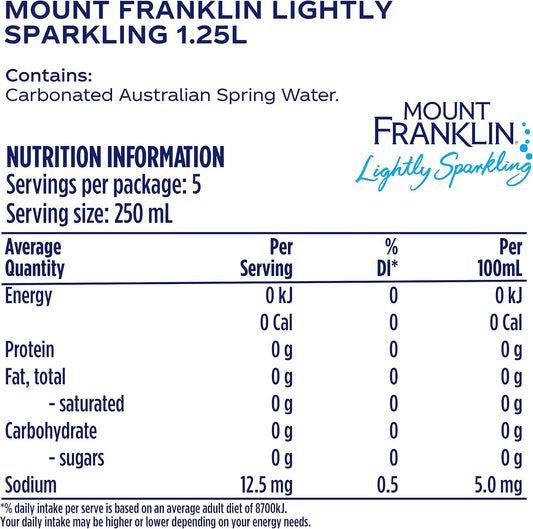 Mount Franklin Lightly Sparkling Water Multipack Bottles 1.25L x 12