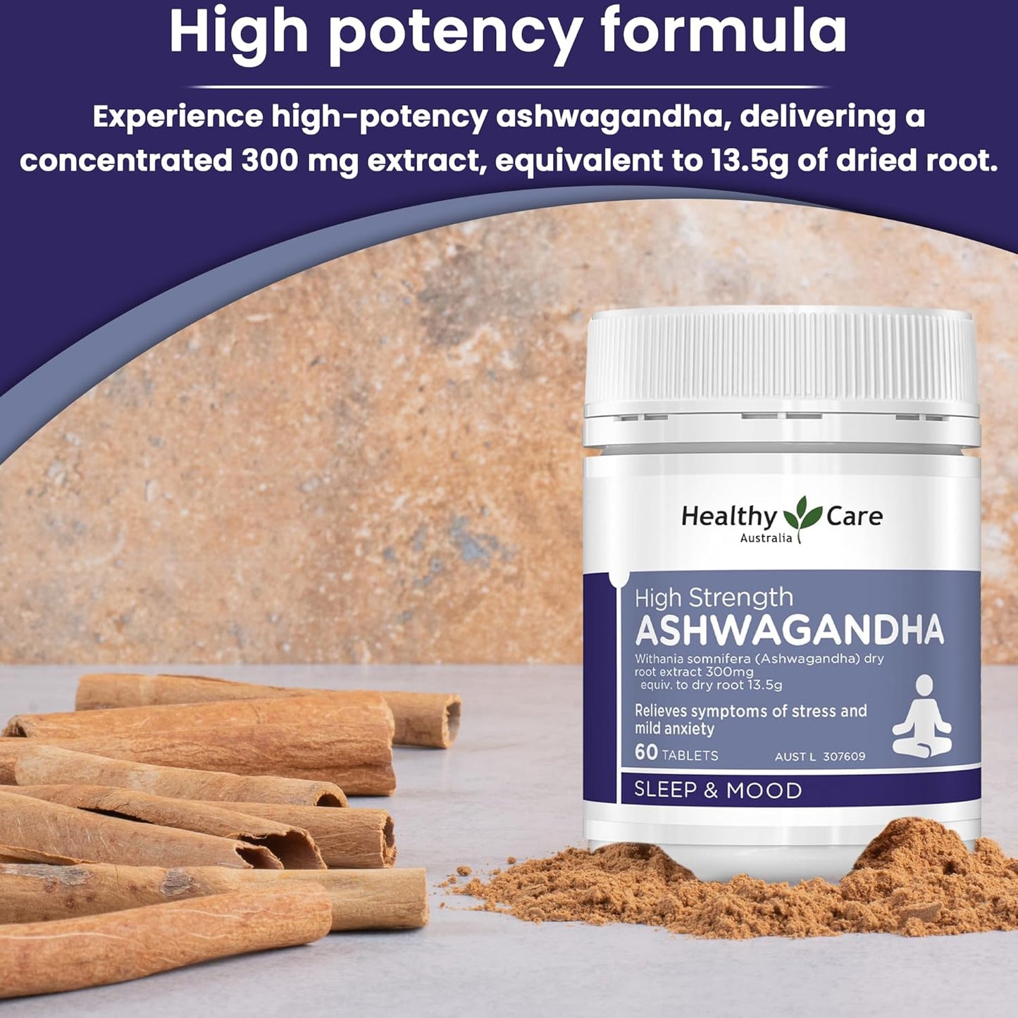 Healthy Care High Strength Ashwagandha - 60 Tablets | Relieves symptoms of stress & mild anxiety
