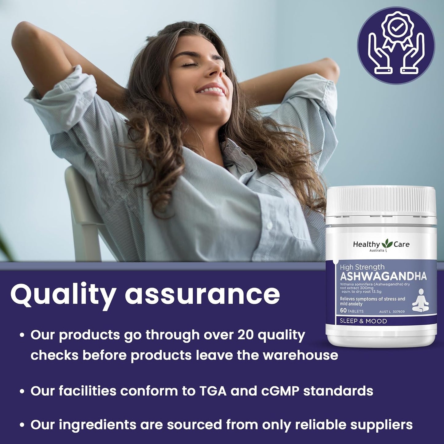Healthy Care High Strength Ashwagandha - 60 Tablets | Relieves symptoms of stress & mild anxiety