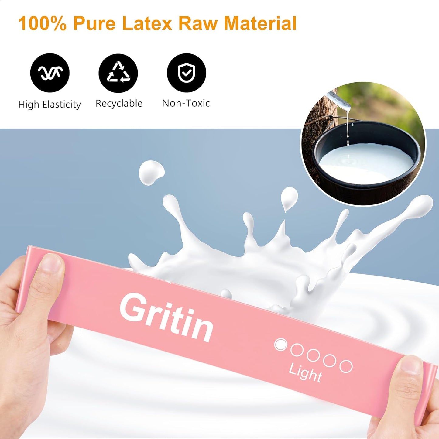 Gritin Resistance Bands, [Set of 5] Skin-Friendly Resistance Fitness Exercise Loop Bands with 5 Different Resistance Levels - Carrying Case Included - Ideal for Home, Gym, Yoga, Training
