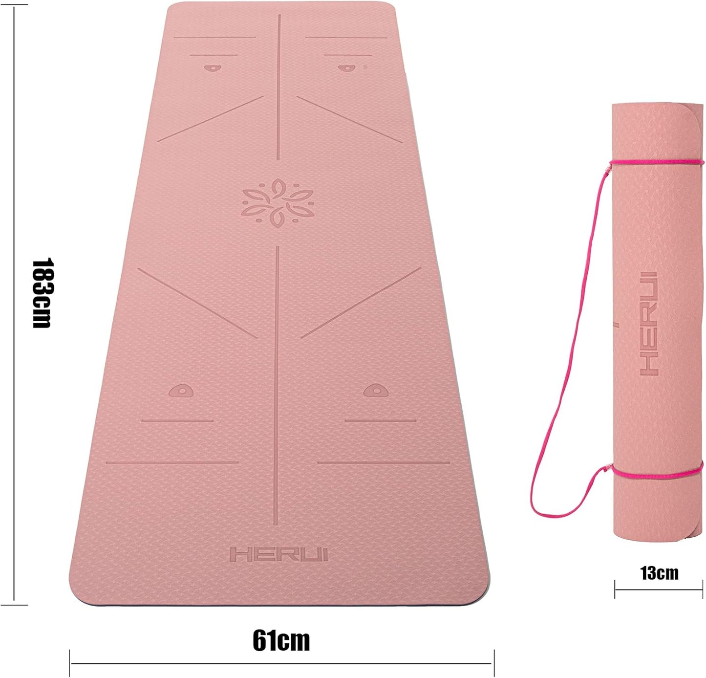 HERUI Yoga Mat Alignment Lines Anti-Slip Exercise Mat with Carrying Bag Fitness Mat for Pilates 72"L x 24"W x 0.24” Thickness for Woman Man Beginners