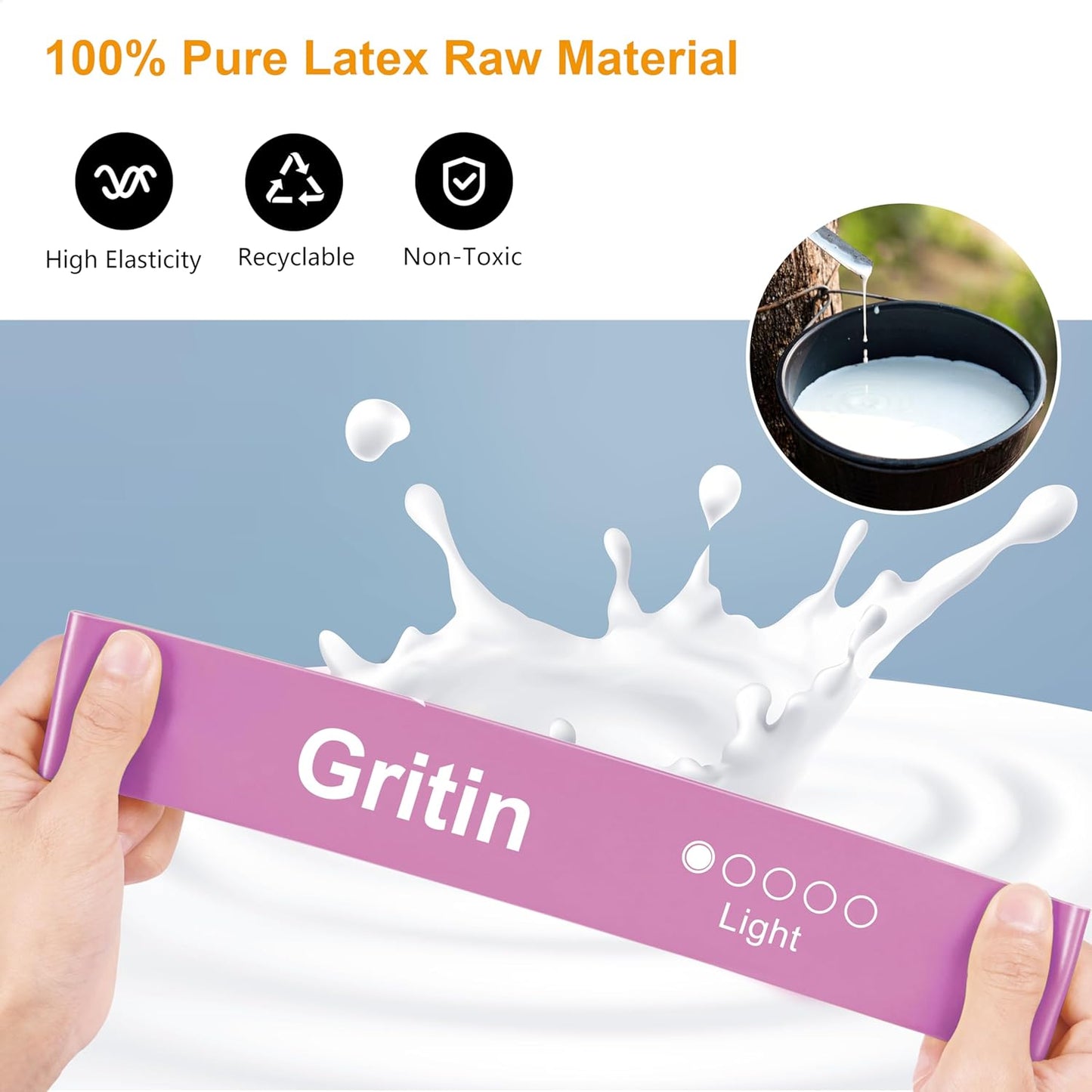 Gritin Resistance Bands, [Set of 5] Skin-Friendly Resistance Fitness Exercise Loop Bands with 5 Different Resistance Levels - Carrying Case Included - Ideal for Home, Gym, Yoga, Training
