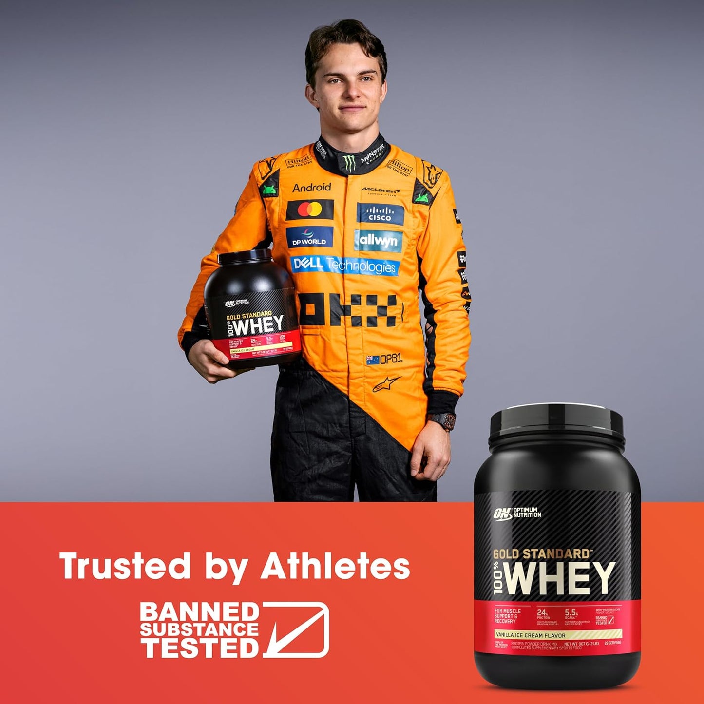 OPTIMUM NUTRITION Gold Standard 100% Whey Protein Powder, Vanilla Ice Cream, 2.27kg - [2024/2025 plastic neck band packaging may vary]