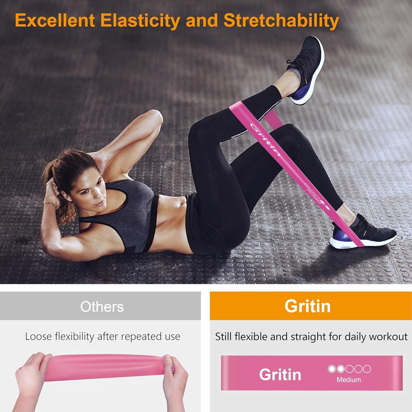 Gritin Resistance Bands, [Set of 5] Skin-Friendly Resistance Fitness Exercise Loop Bands with 5 Different Resistance Levels - Carrying Case Included - Ideal for Home, Gym, Yoga, Training