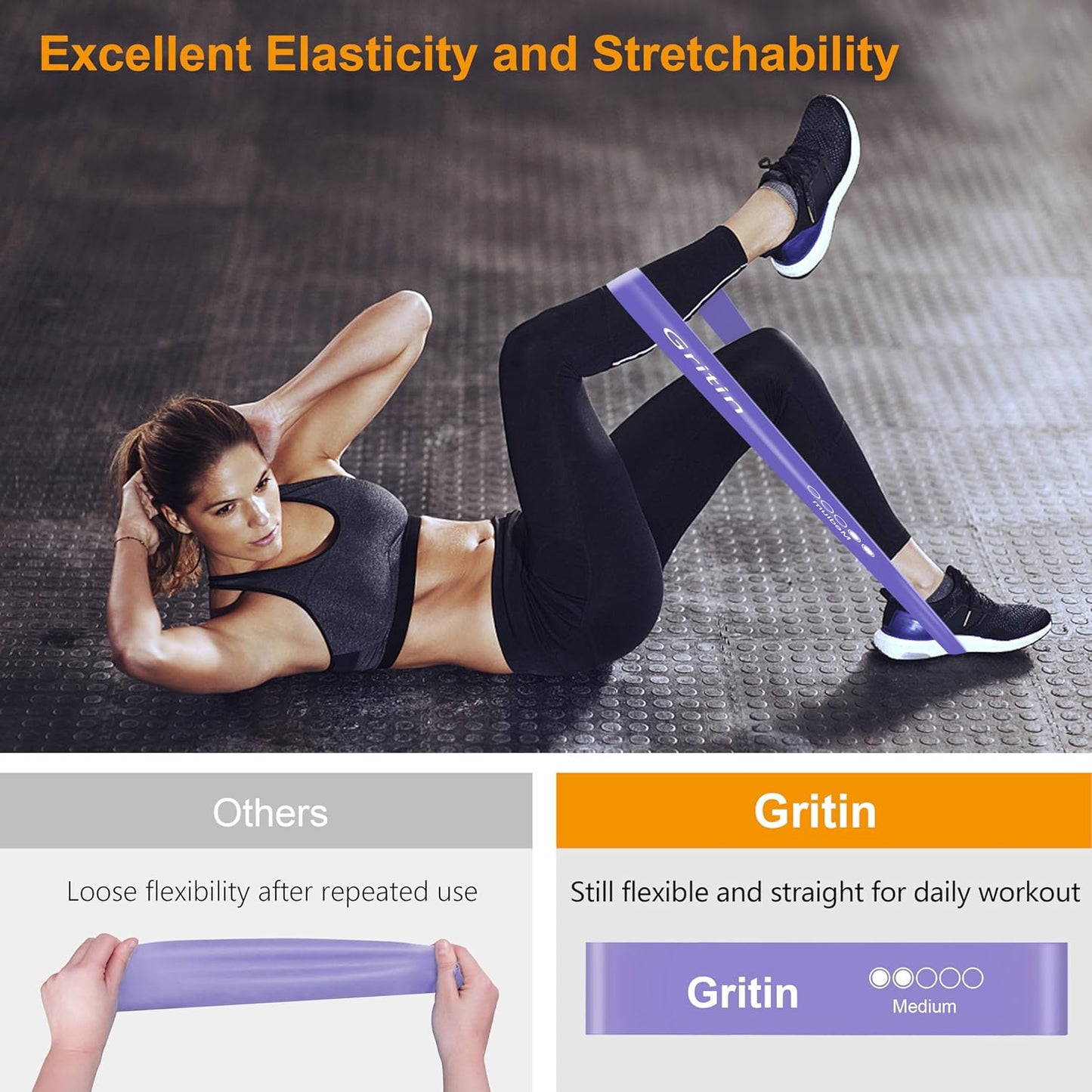 Gritin Resistance Bands, [Set of 5] Skin-Friendly Resistance Fitness Exercise Loop Bands with 5 Different Resistance Levels - Carrying Case Included - Ideal for Home, Gym, Yoga, Training