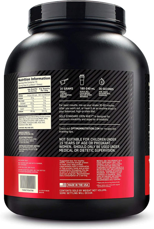 OPTIMUM NUTRITION Gold Standard 100% Whey Protein Powder, Vanilla Ice Cream, 2.27kg - [2024/2025 plastic neck band packaging may vary]