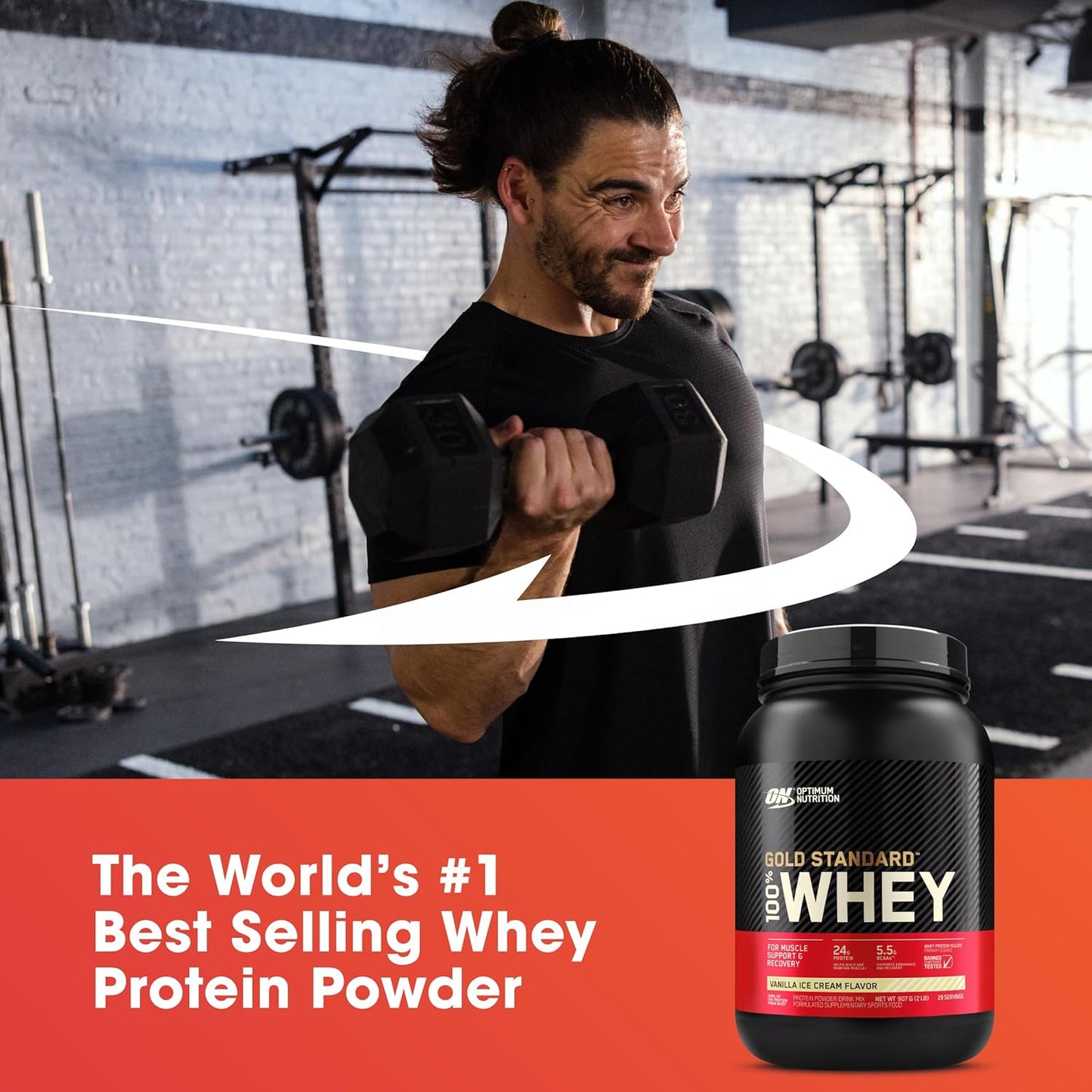 OPTIMUM NUTRITION Gold Standard 100% Whey Protein Powder, Vanilla Ice Cream, 2.27kg - [2024/2025 plastic neck band packaging may vary]